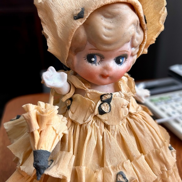 Beautiful Antique Bisque Frozen Charlotte Doll with original crepe dress - Picture 2 of 5